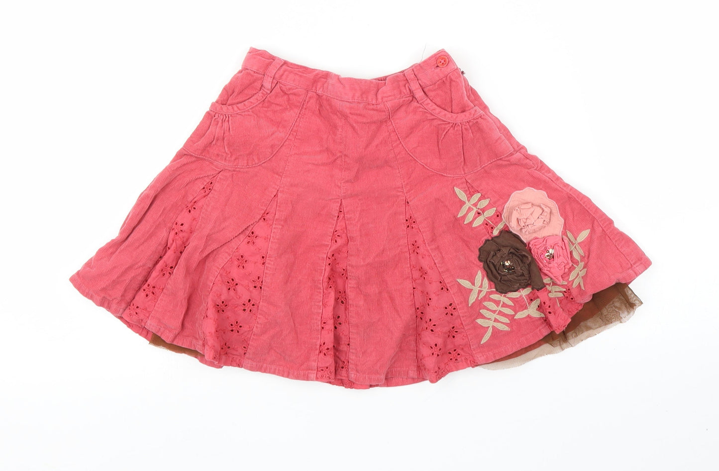 Monsoon Girls Pink Floral Corduroy A-Line Skirt Size 3-4 Years