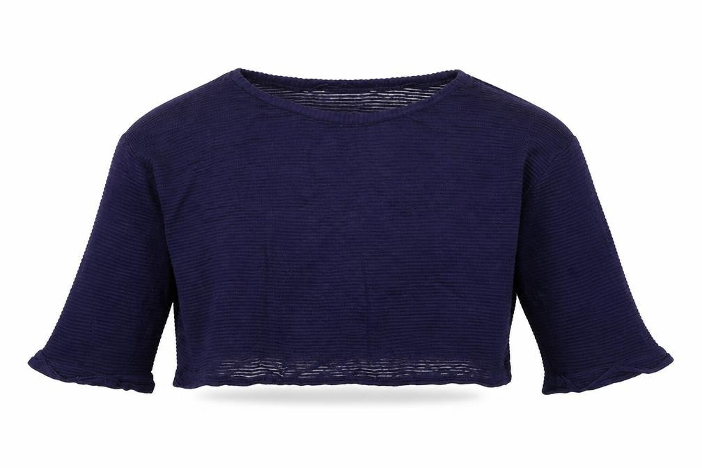 Front view of New Look girls’ blue cropped t-shirt, size 12-13, years