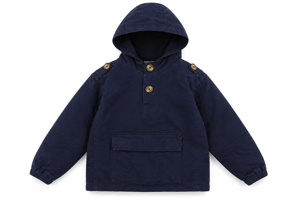 Front view of M&Co boys’ blue jacket, size 4-5, years