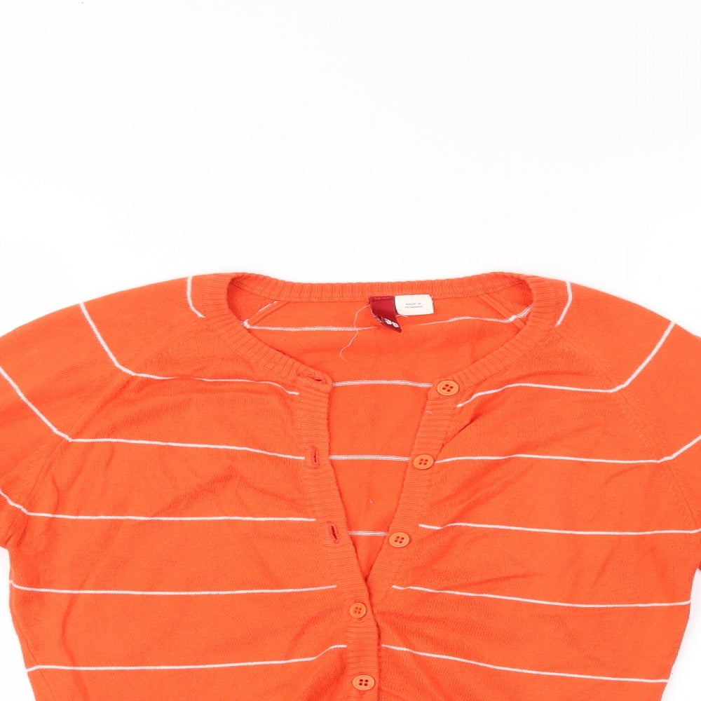 H&M Womens Orange Striped  Cardigan Jumper Size 8