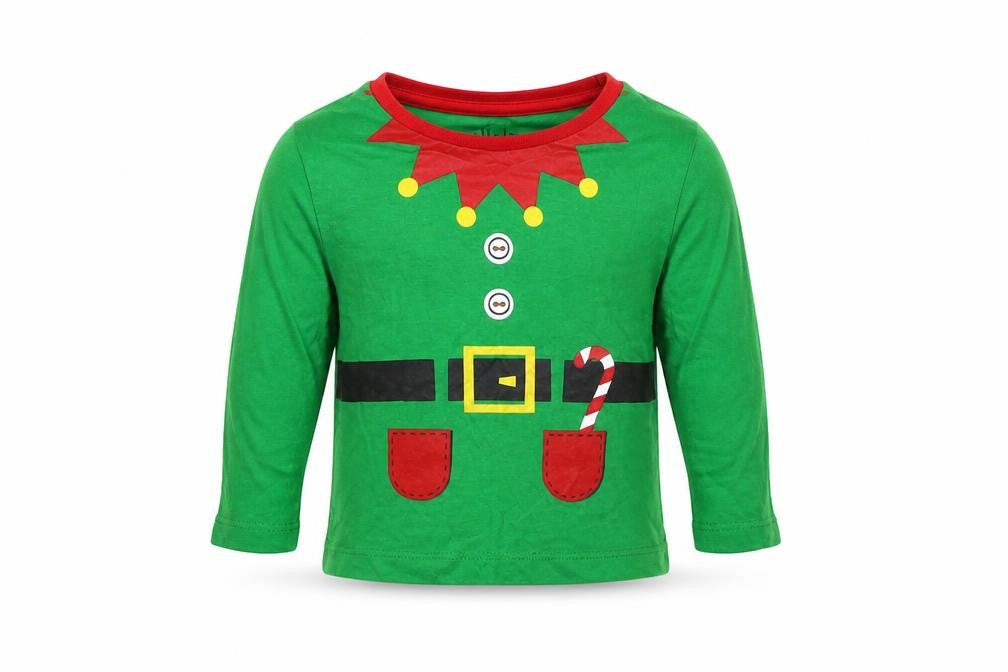 Front view of Peacocks boys’ green basic t-shirt, size 6-9, months - christmas t shirt