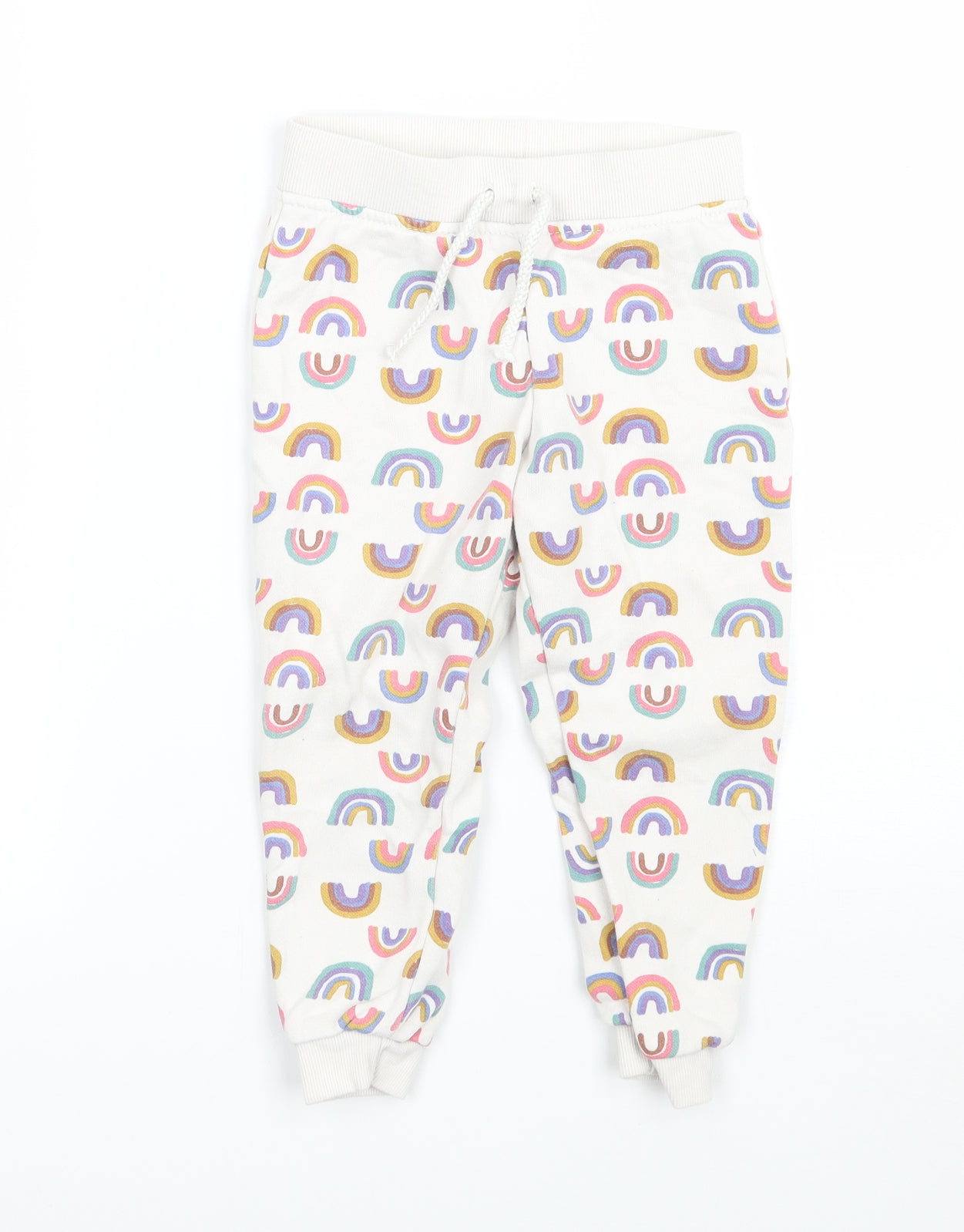 Primark Girls White Geometric  Sweatpants Trousers Size 2-3 Years