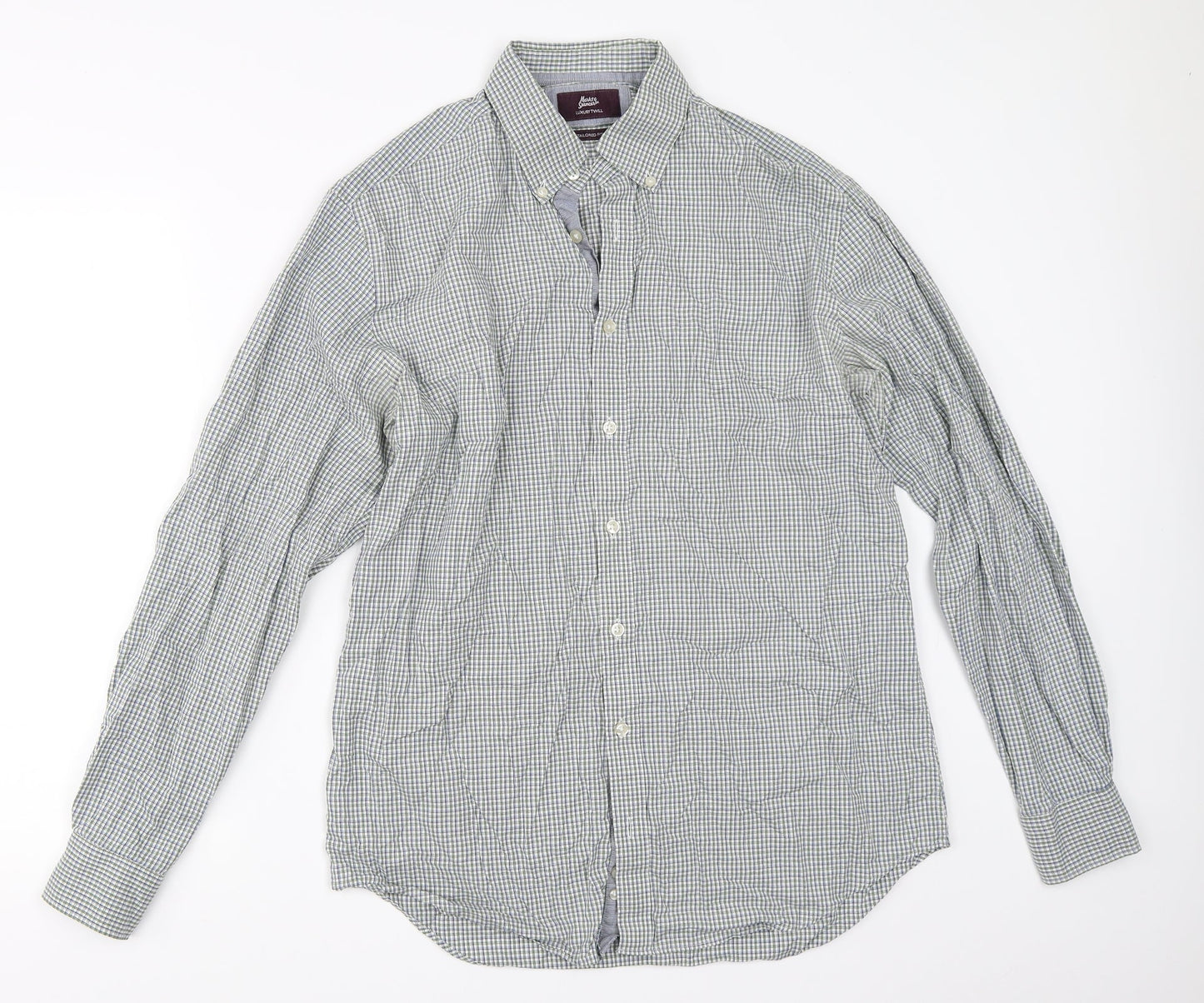 Marks and Spencer Mens Green Check   Button-Up Size 16