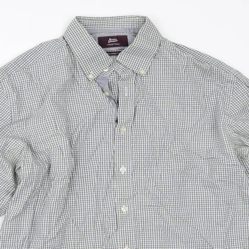 Marks and Spencer Mens Green Check   Button-Up Size 16