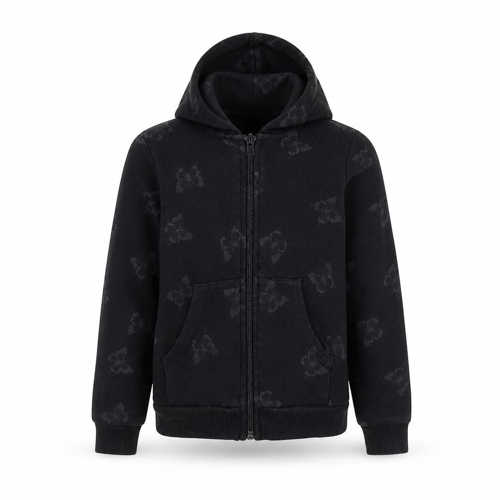 Front view of H&M girls’ black animal print jacket, size 4, years