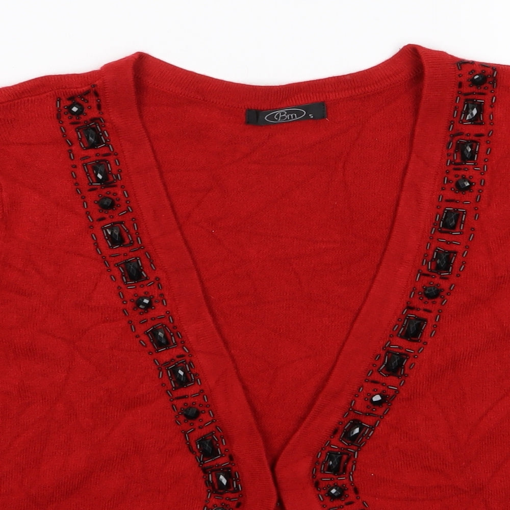 Bonmarché Womens Red   Shrug Jumper Size S  - Red Shrug, Jewelled