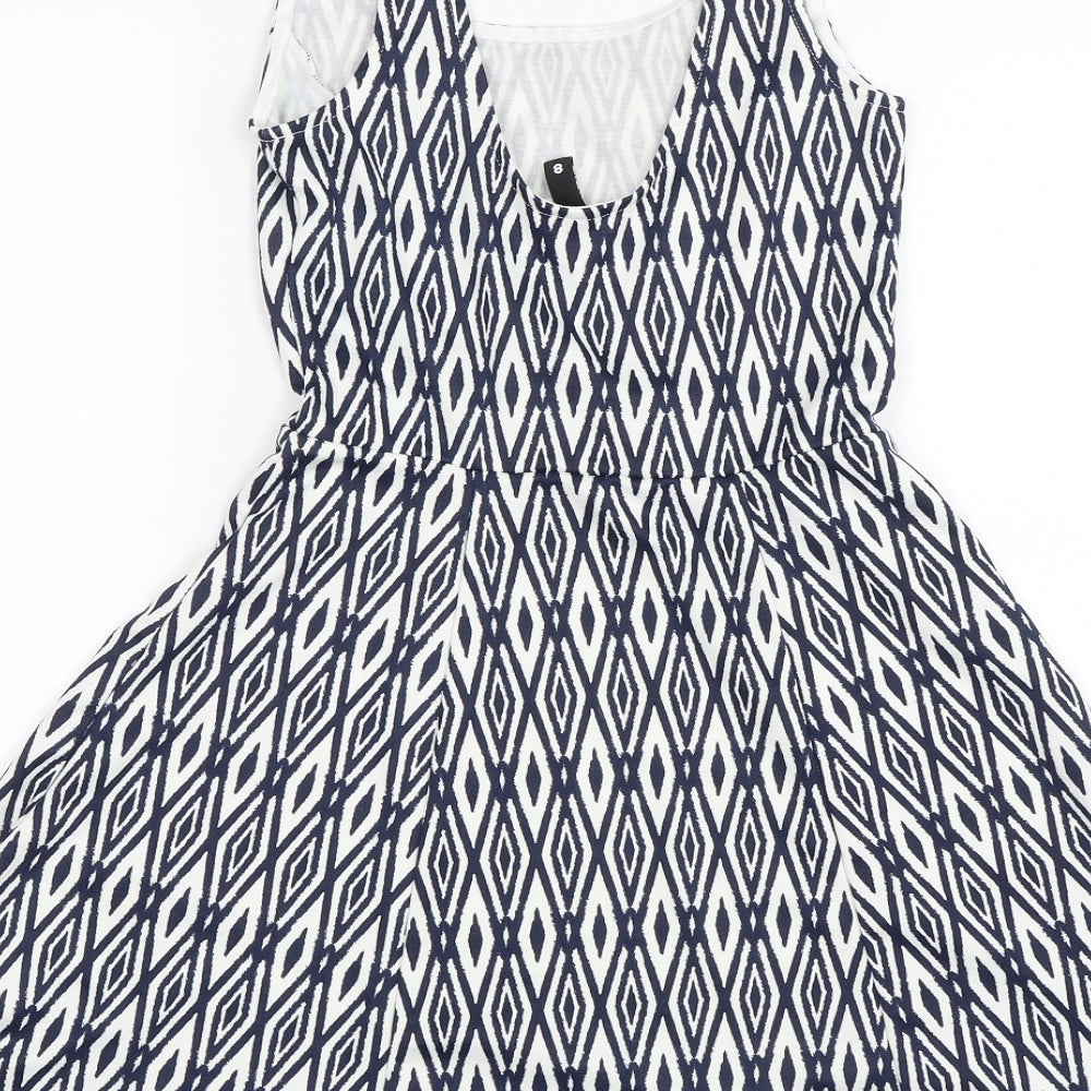 Divided Womens Blue Geometric  Skater Dress  Size 6
