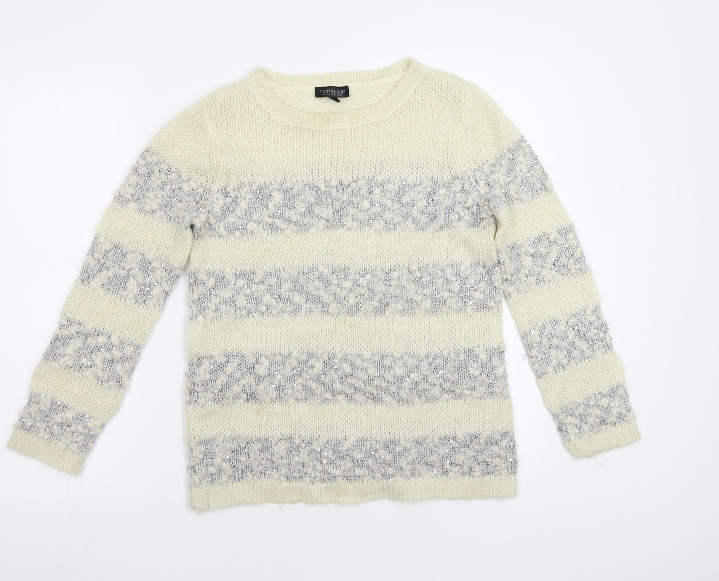 Topshop Womens Beige Striped  Pullover Jumper Size 8  - Sequin detail