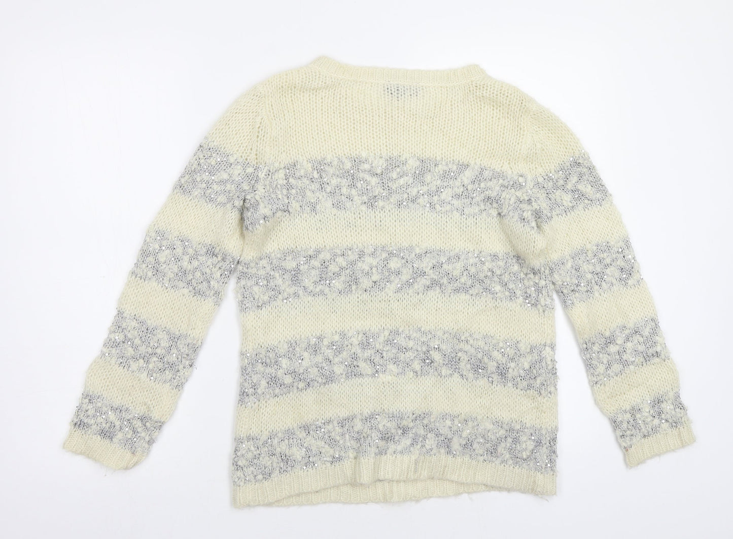 Topshop Womens Beige Striped  Pullover Jumper Size 8  - Sequin detail
