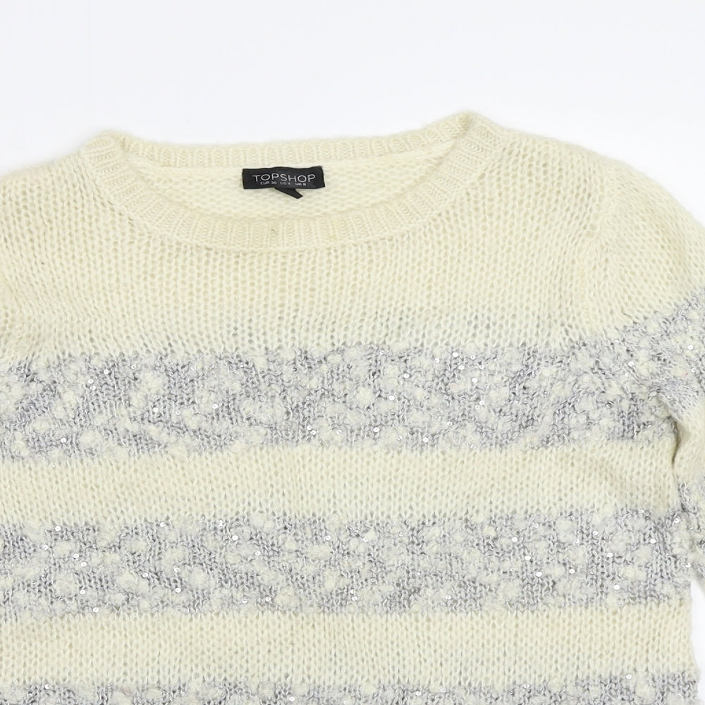 Topshop Womens Beige Striped  Pullover Jumper Size 8  - Sequin detail