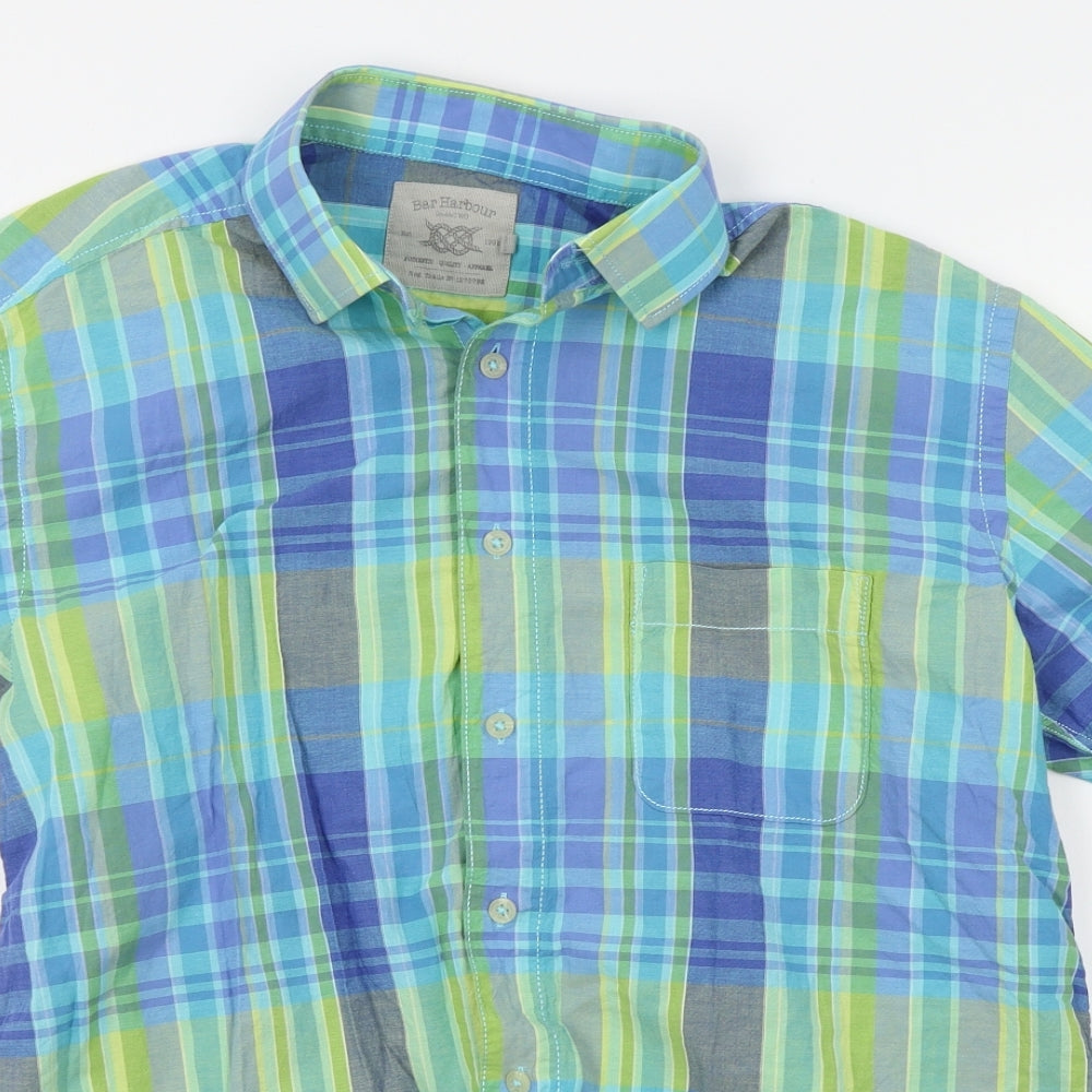Bar Harbour Mens Blue Plaid   Button-Up Size M