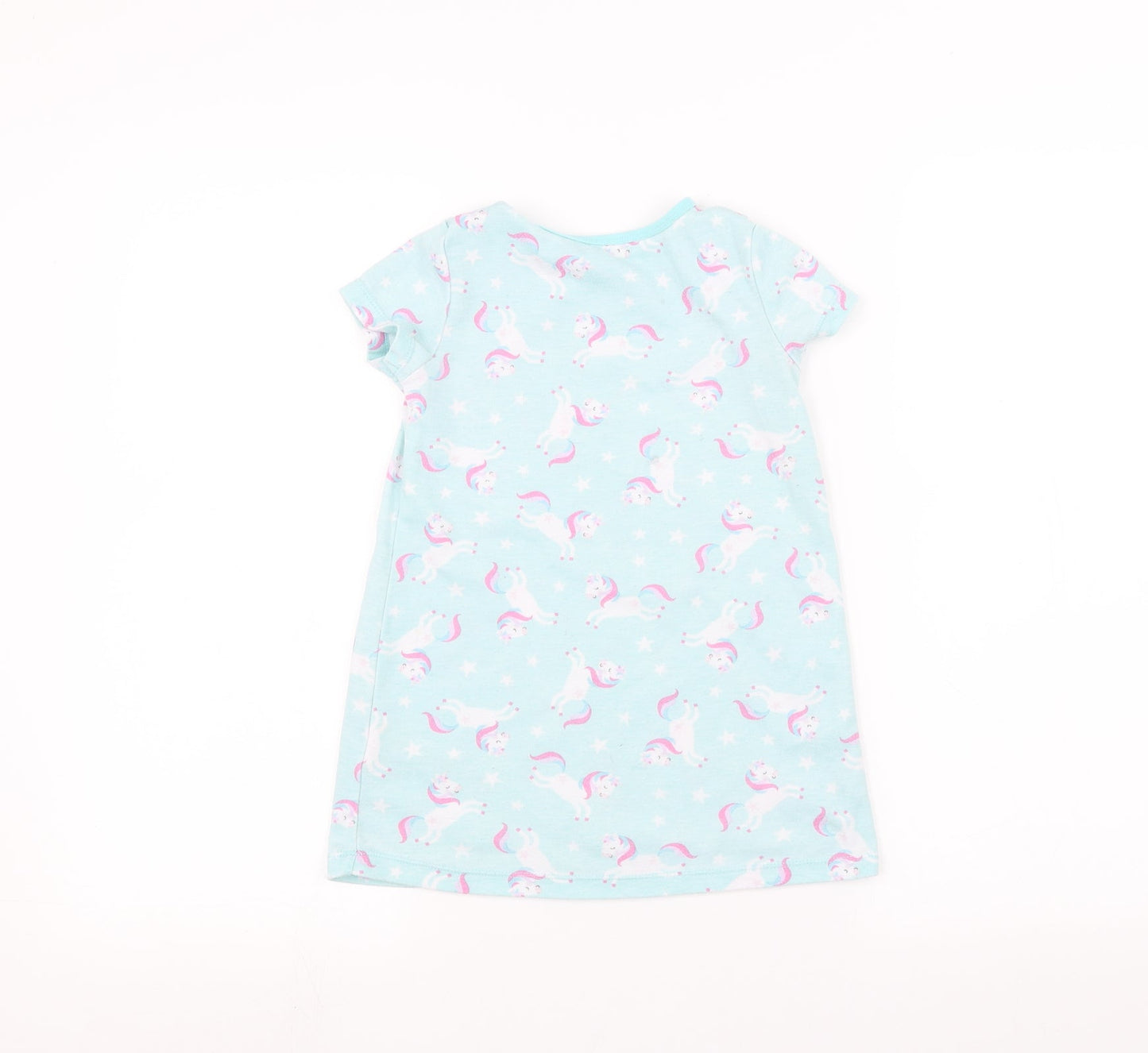 Nutmeg Girls Blue   Basic T-Shirt Size 3-4 Years  - unicorn