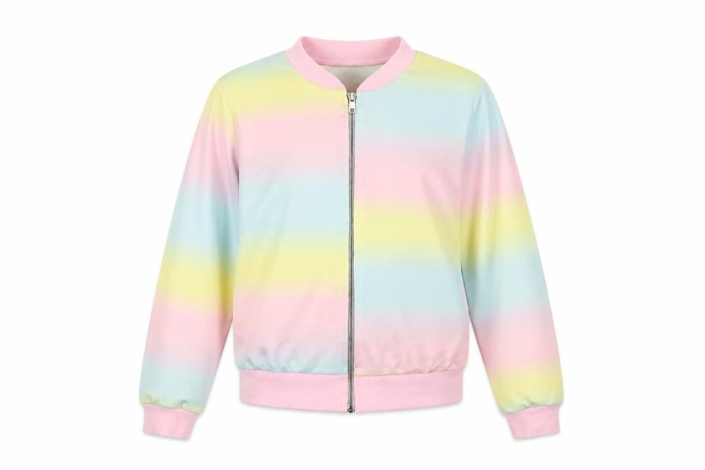 Front view of Prague girls’ pink bomber jacket jacket, size M