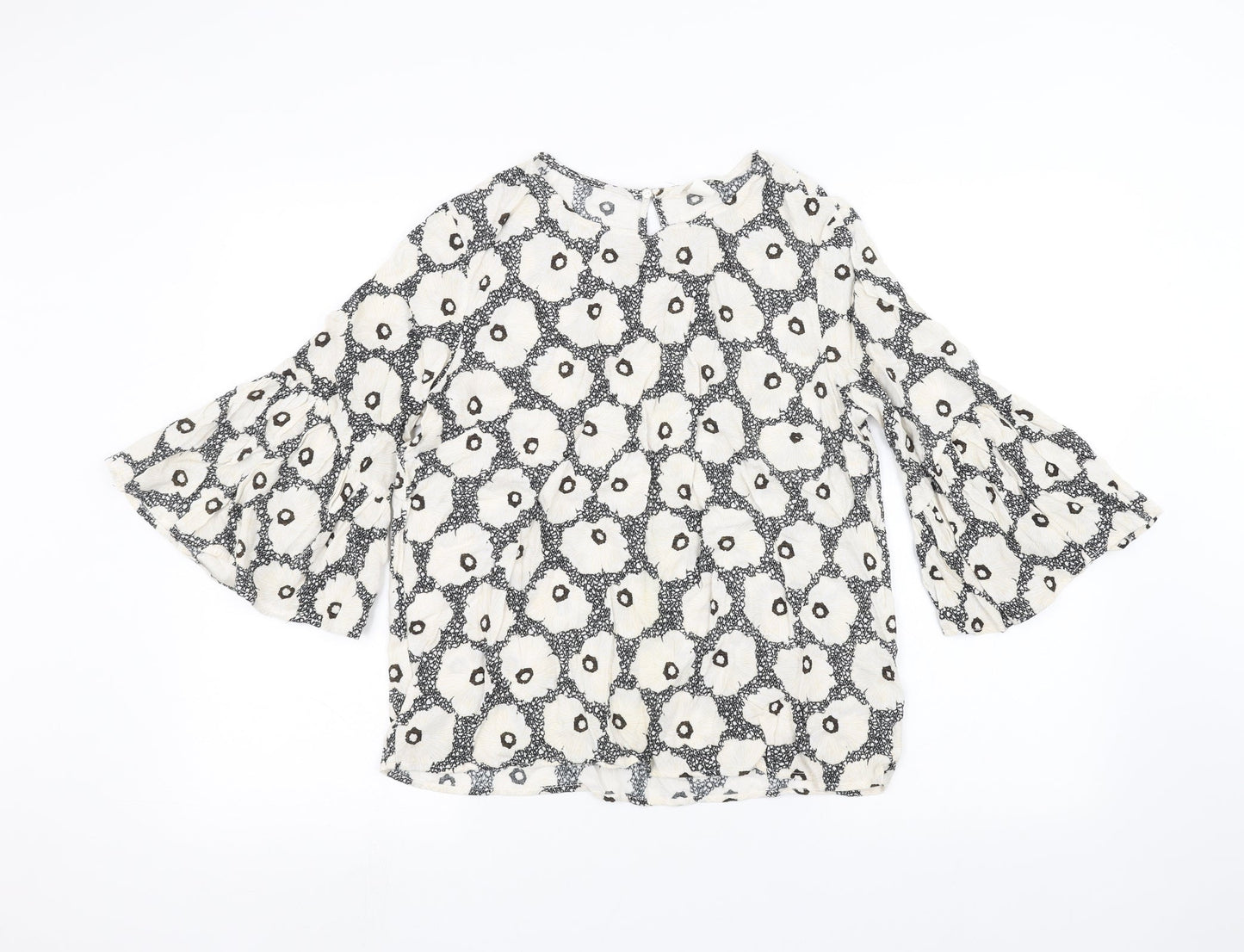 H&M Womens White Floral  Basic T-Shirt Size 8