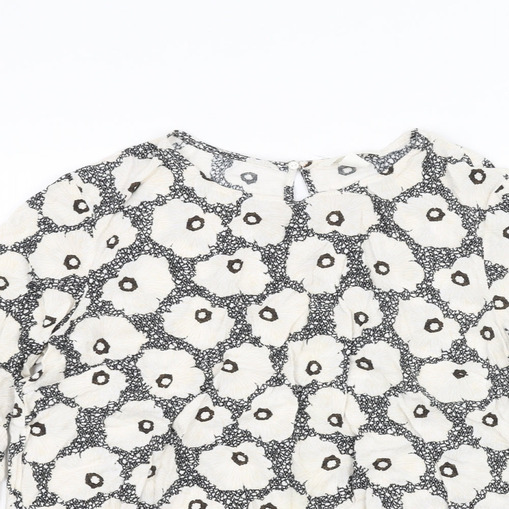 H&M Womens White Floral  Basic T-Shirt Size 8