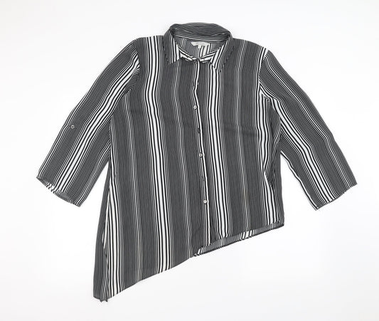 Peacocks Womens White Striped  Basic Button-Up Size 14