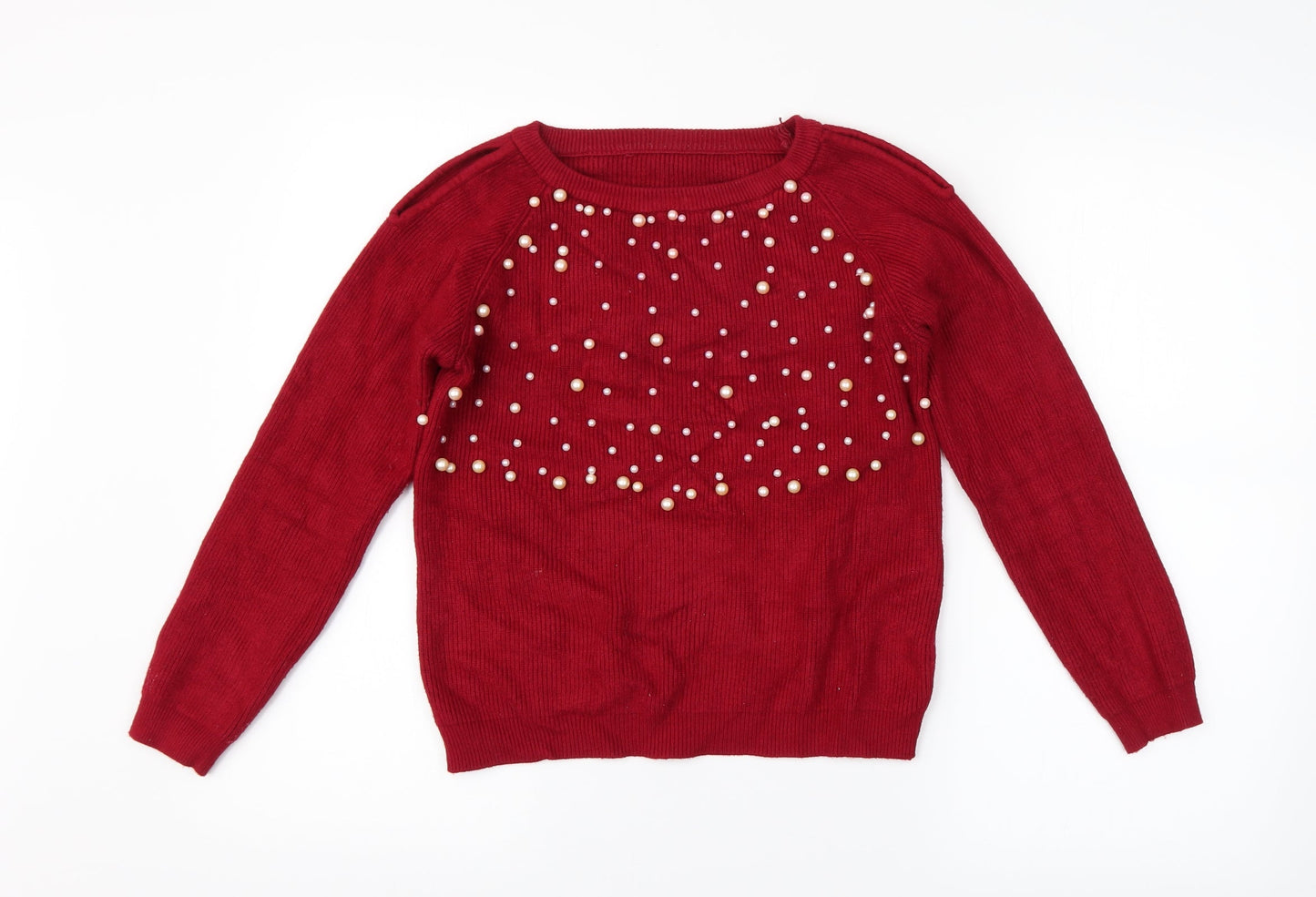 Preworn Womens Red   Pullover Jumper   - Pearl detail