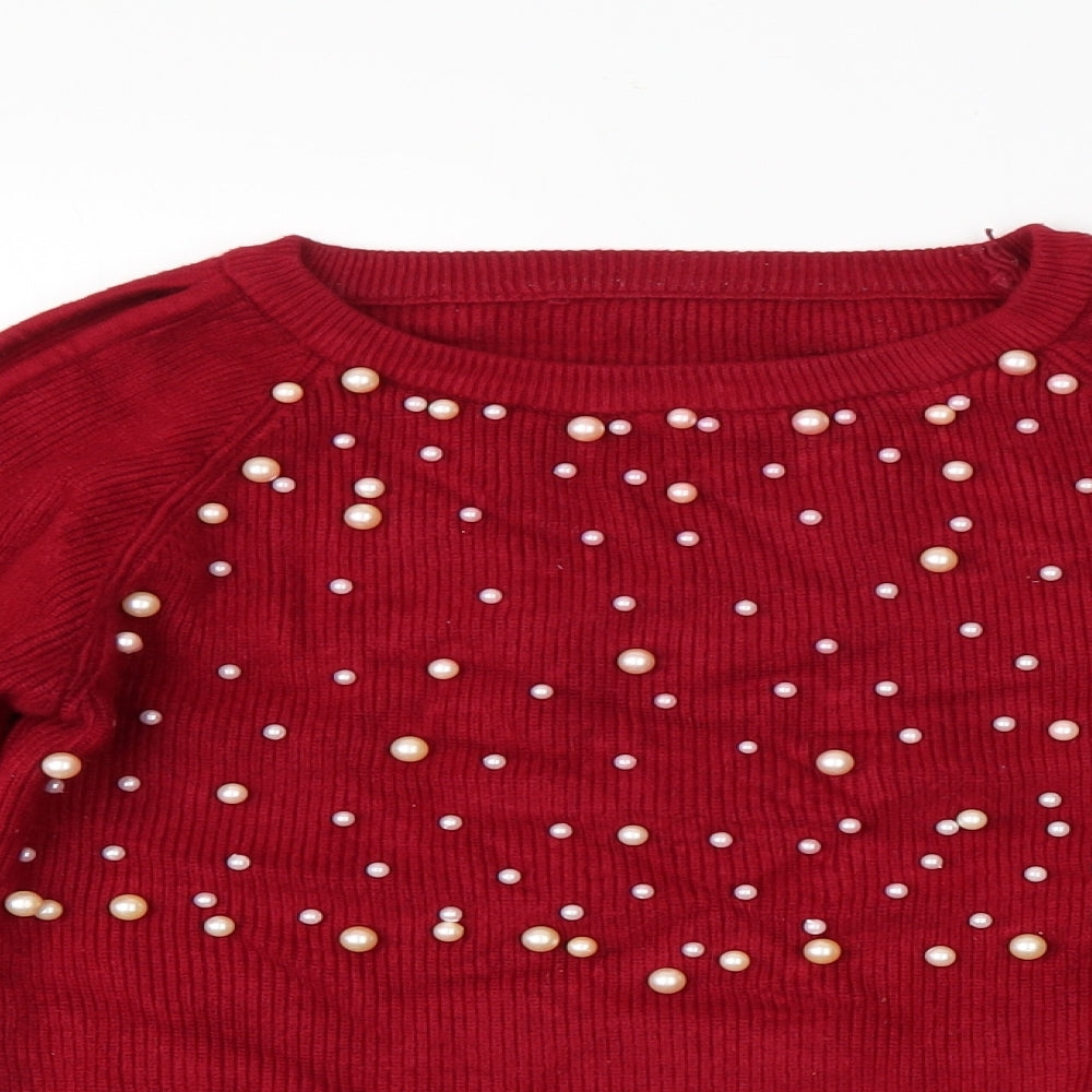 Preworn Womens Red   Pullover Jumper   - Pearl detail