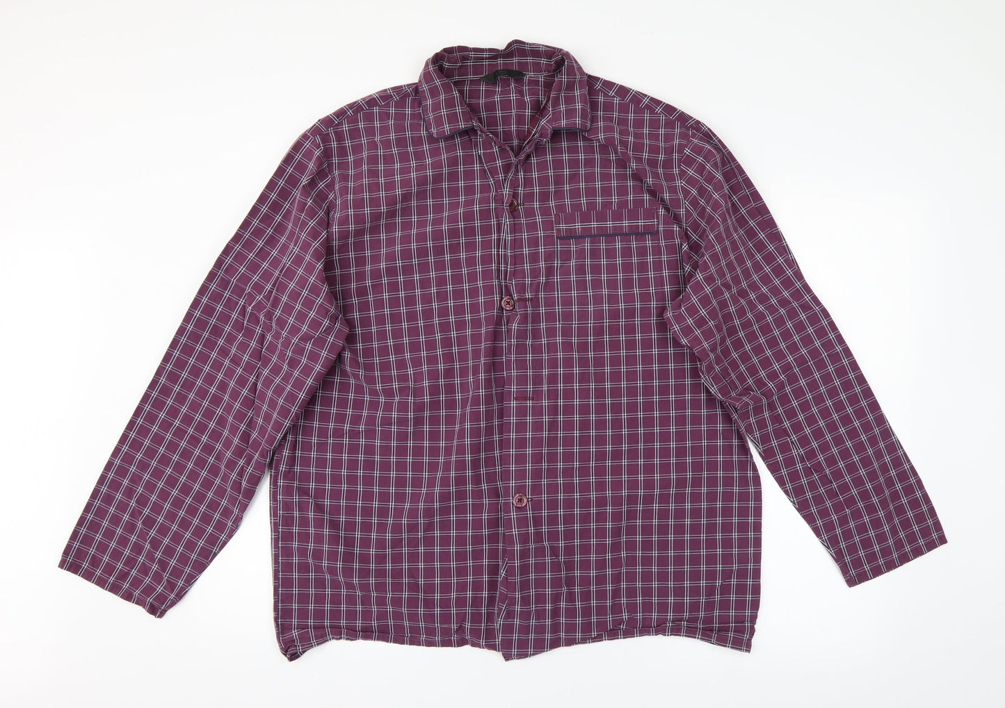 M&S Mens Purple Check   Button-Up Size L