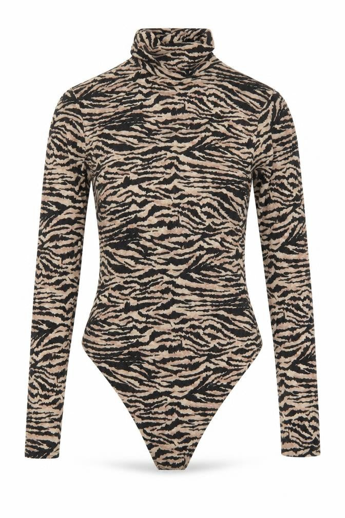 Front view of I SAW IT FIRST women’s brown animal print bodysuit one-piece, size UK 6