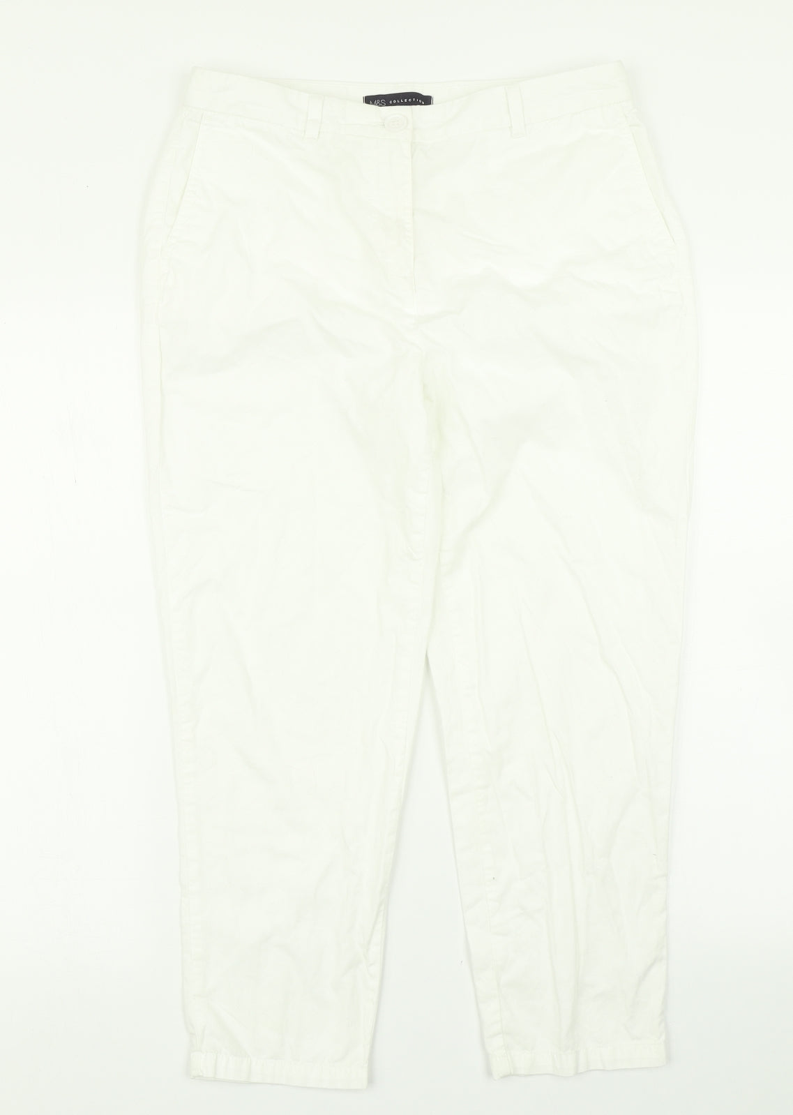 M&S Collection Womens White   Pedal Pusher Trousers Size 30 in L22 in