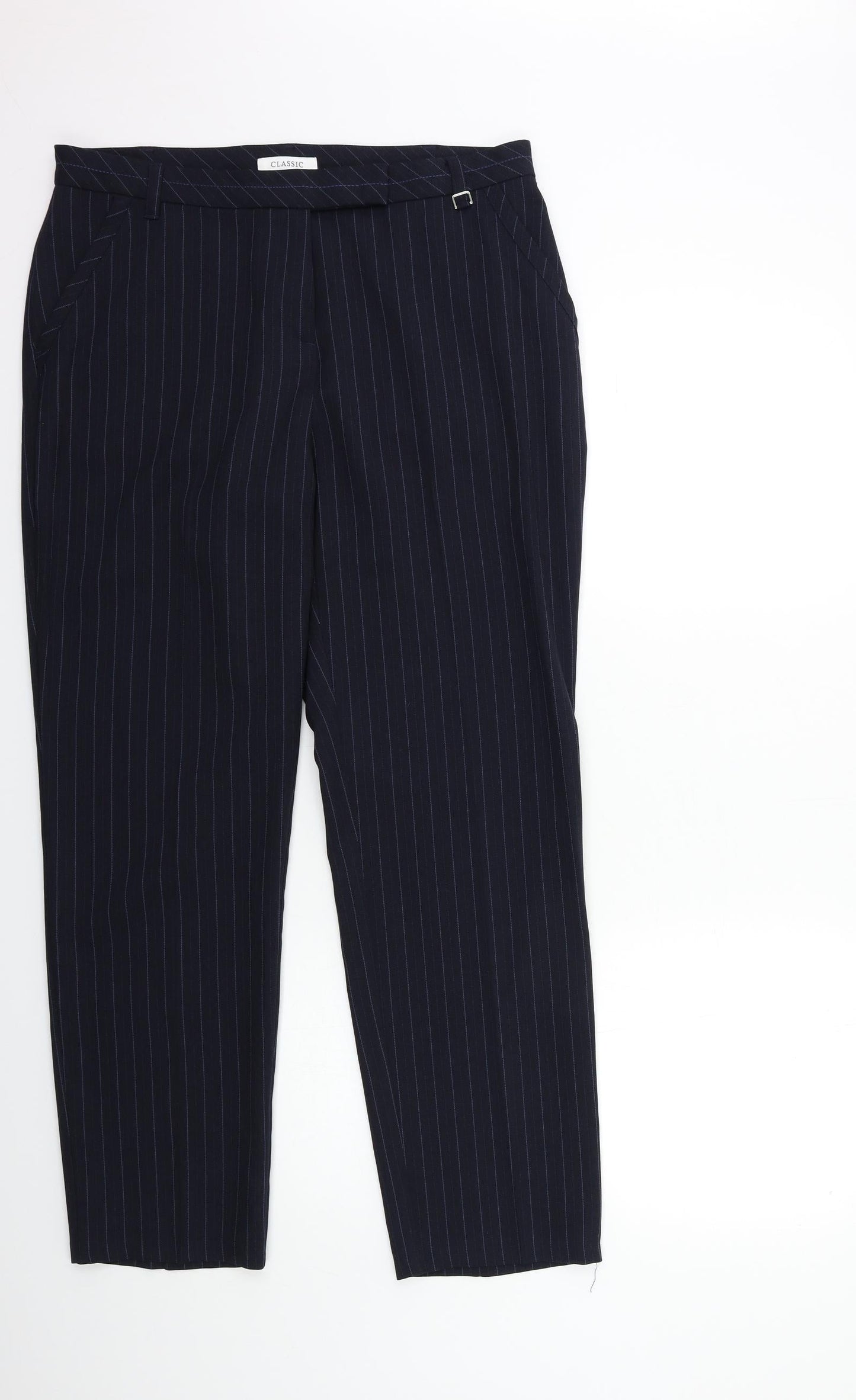 Marks and Spencer Womens Black Striped  Trousers  Size 14 L30 in