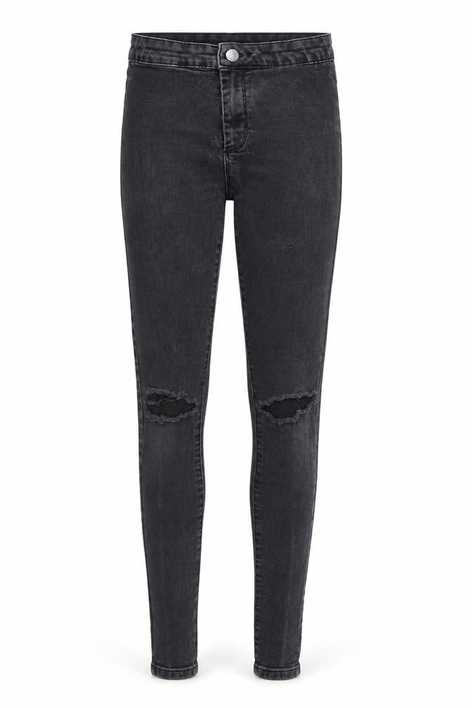 Front view of Denim & Co. women’s black denim skinny jeans, size UK 8, 30-inch leg
