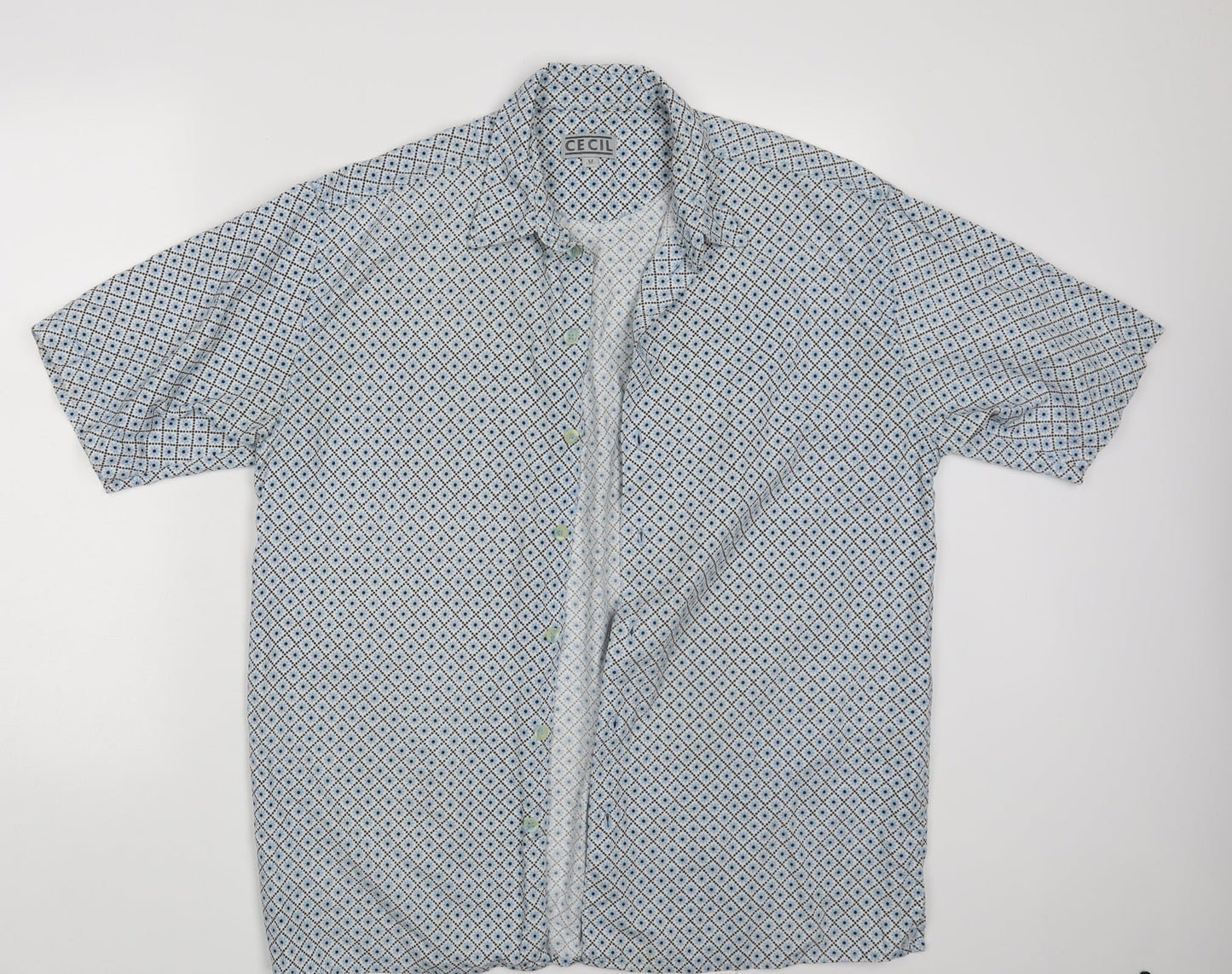 Celcil Mens White Polka Dot   Button-Up Size M