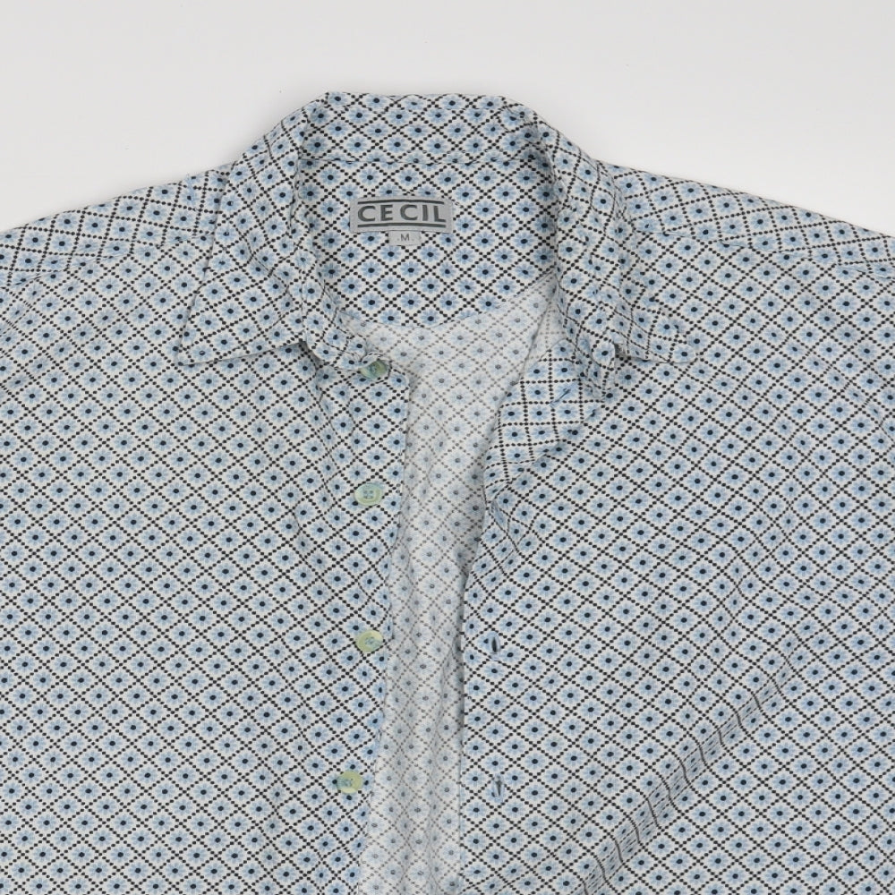 Celcil Mens White Polka Dot   Button-Up Size M