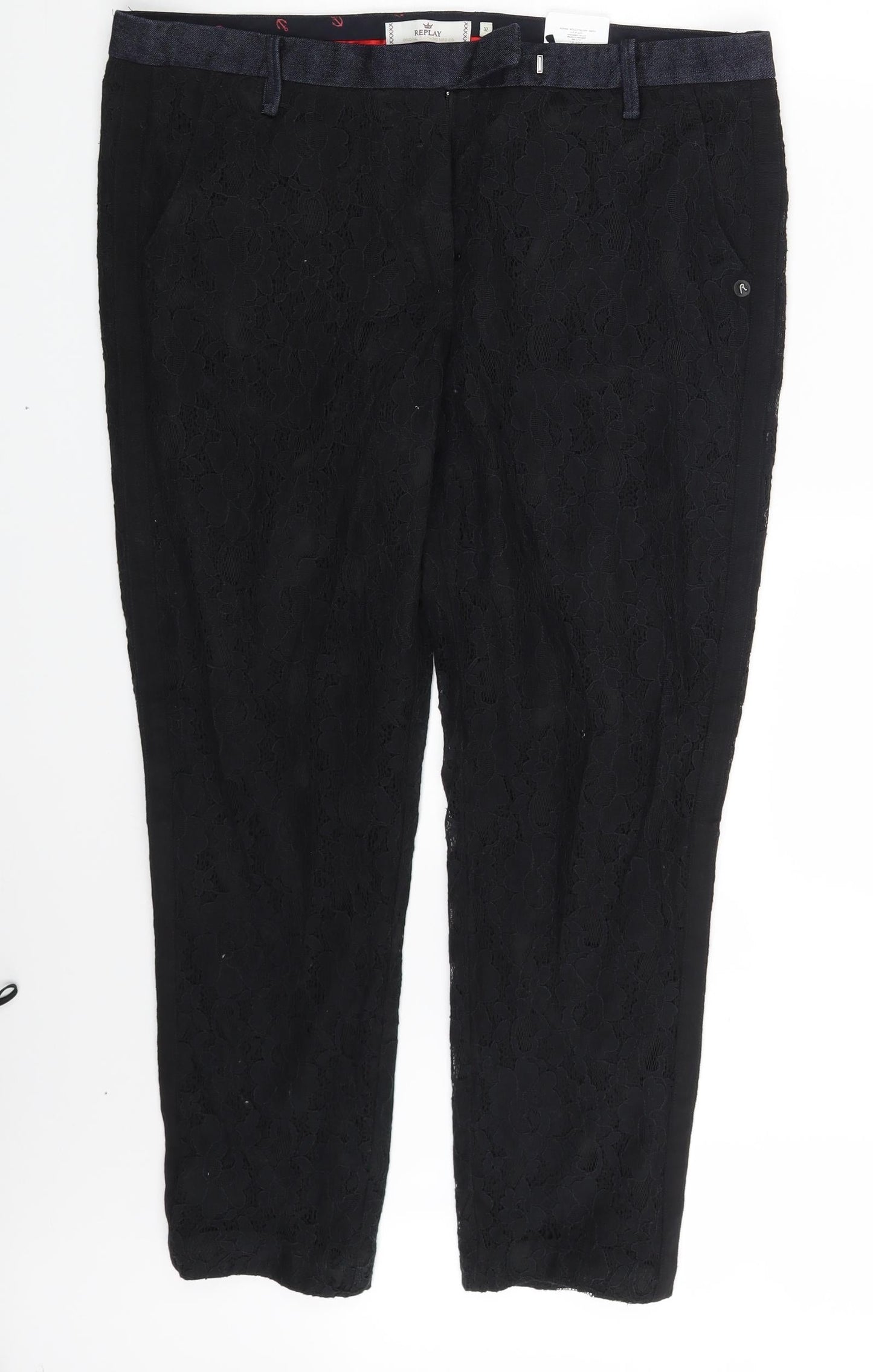 Replay Womens Black Floral  Capri Trousers One Size L25 in