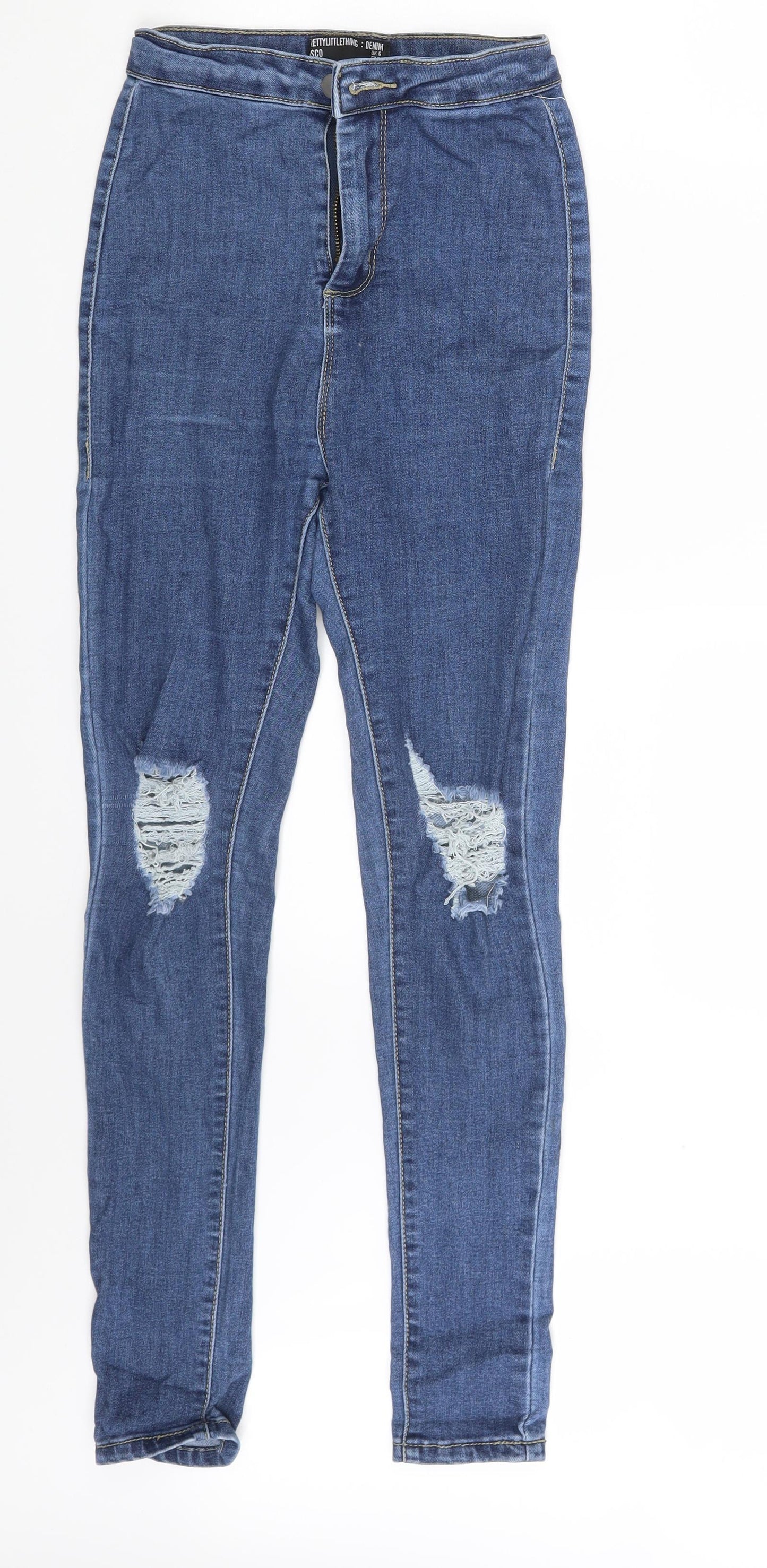PRETTYLITTLETHING Womens Blue  Denim Jegging Leggings Size 6 L27 in