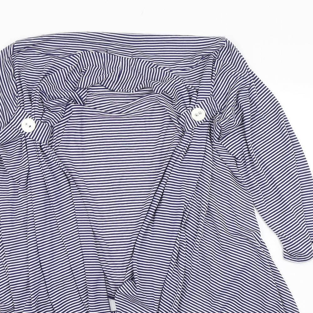 Laura D Womens Blue Striped  Cardigan Jumper Size M
