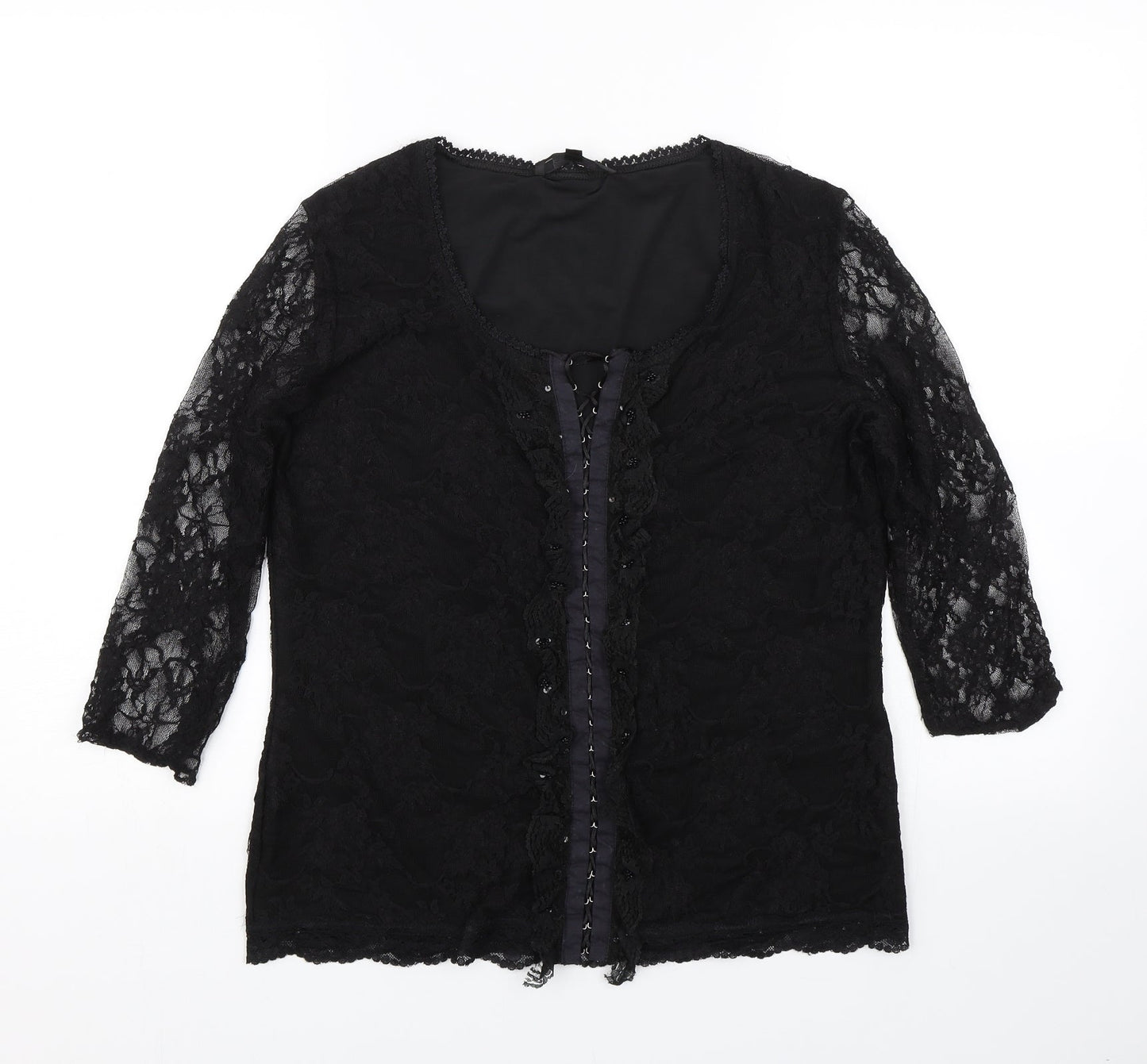 SF Collection  Womens Black Floral Lace Basic Blouse Size 12