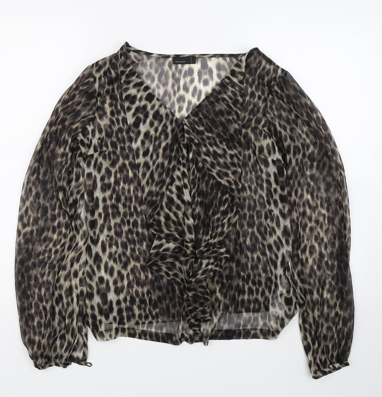VERO MODA Womens Brown Animal Print  Basic Blouse Size S