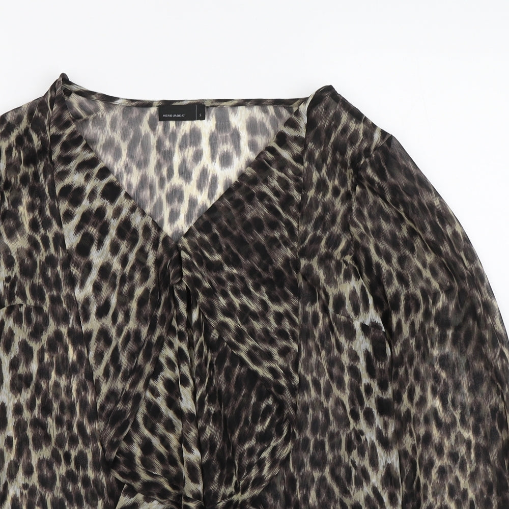 VERO MODA Womens Brown Animal Print  Basic Blouse Size S