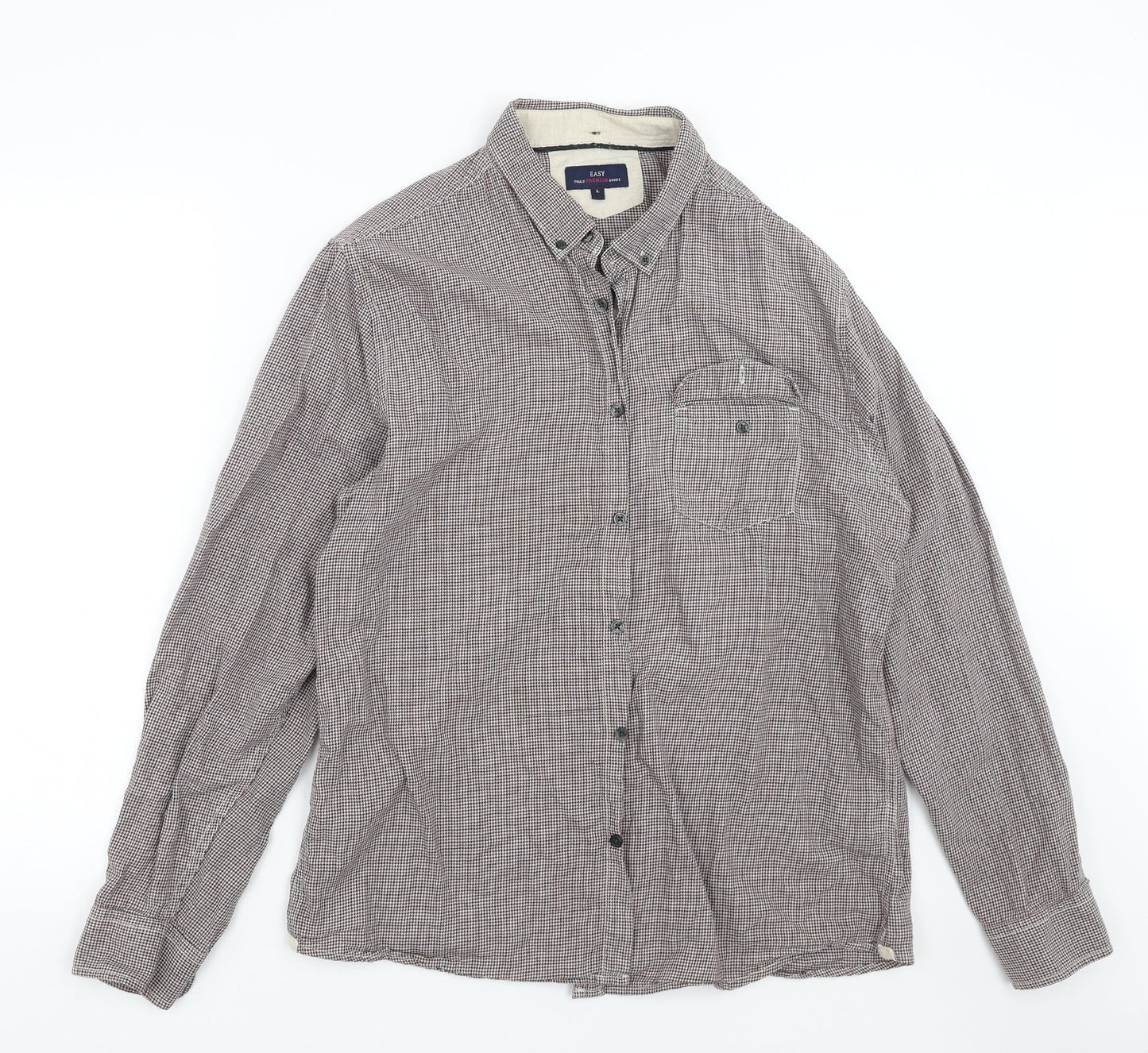 Easy Mens Red Houndstooth   Button-Up Size L