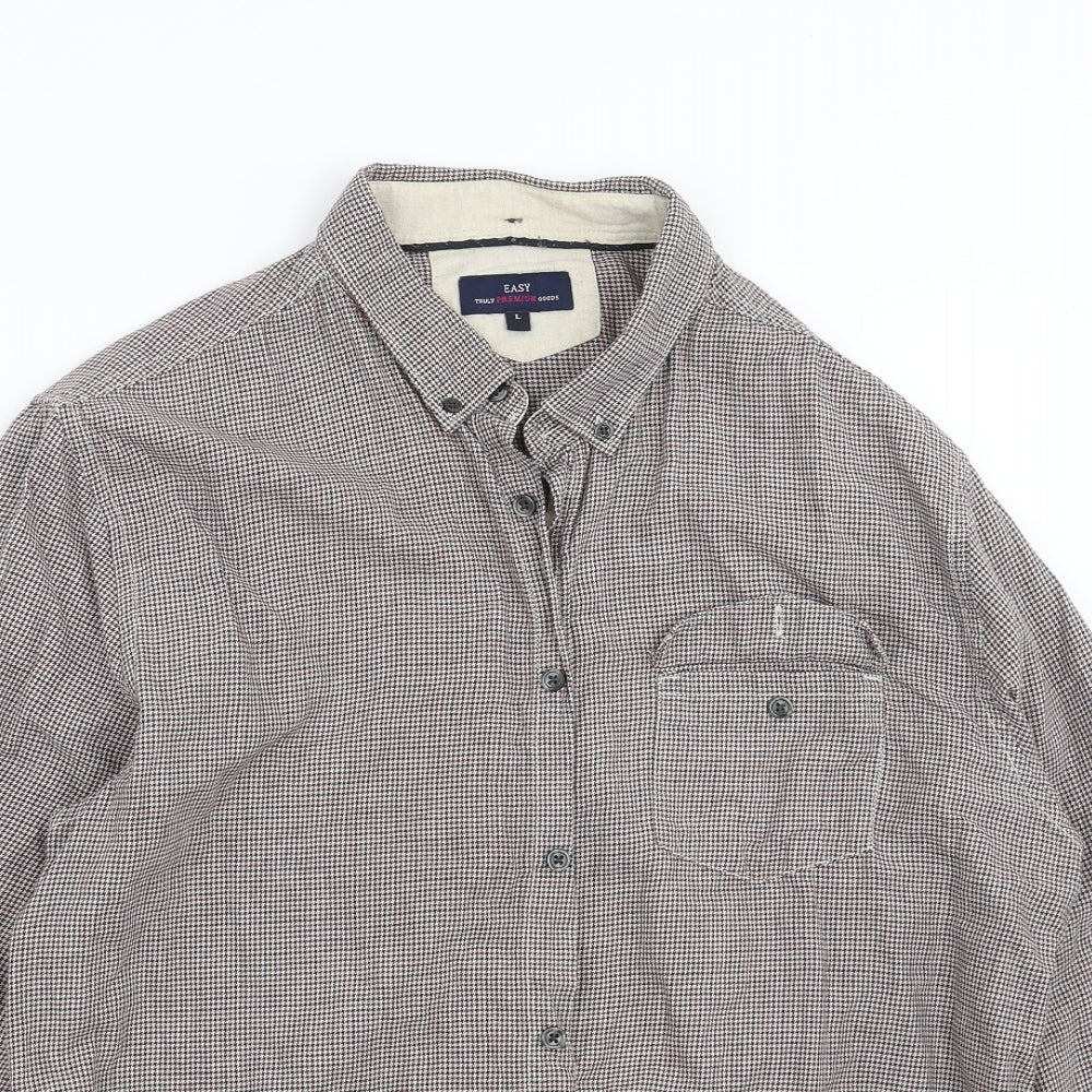 Easy Mens Red Houndstooth   Button-Up Size L