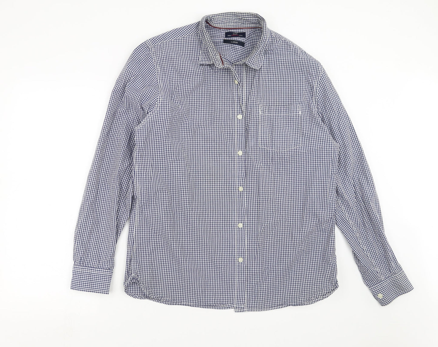 Easy Mens Blue Check   Button-Up Size L