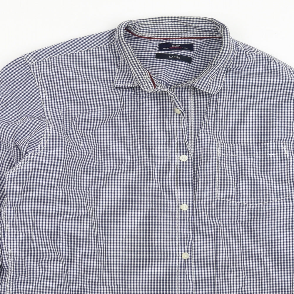Easy Mens Blue Check   Button-Up Size L