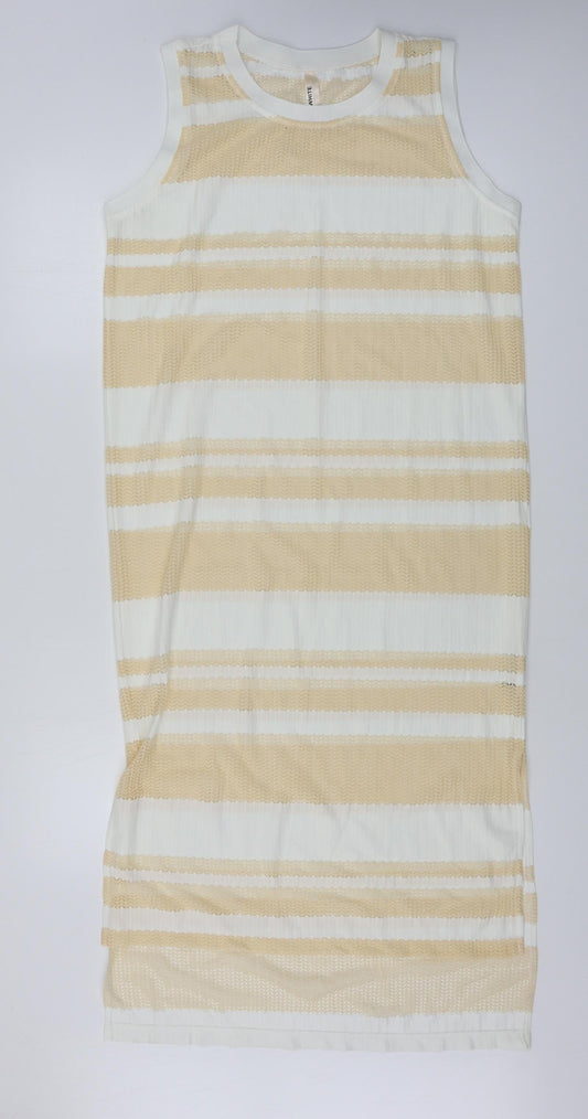 ellie white Womens Beige Striped  A-Line  Size M