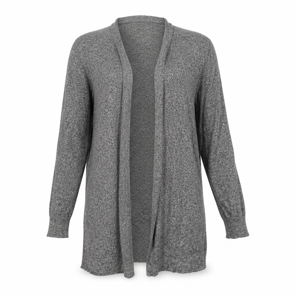 Front view of TU women’s grey knit cardigan jumper, size UK 12