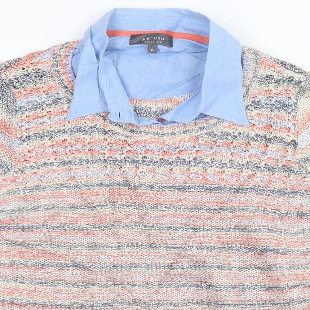 Marks and Spencer Womens Multicoloured Striped Knit Pullover Sweatshirt Size 16