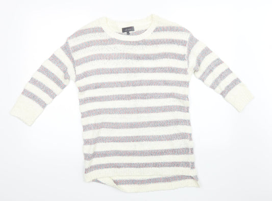 Marks and Spencer Womens White Striped Knit Pullover Sweatshirt Size 8