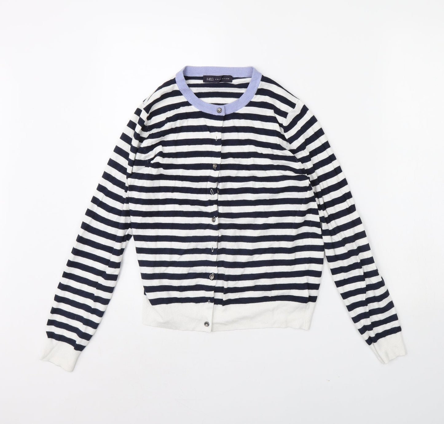 m&s Womens White Striped  Cape Jumper Size 14