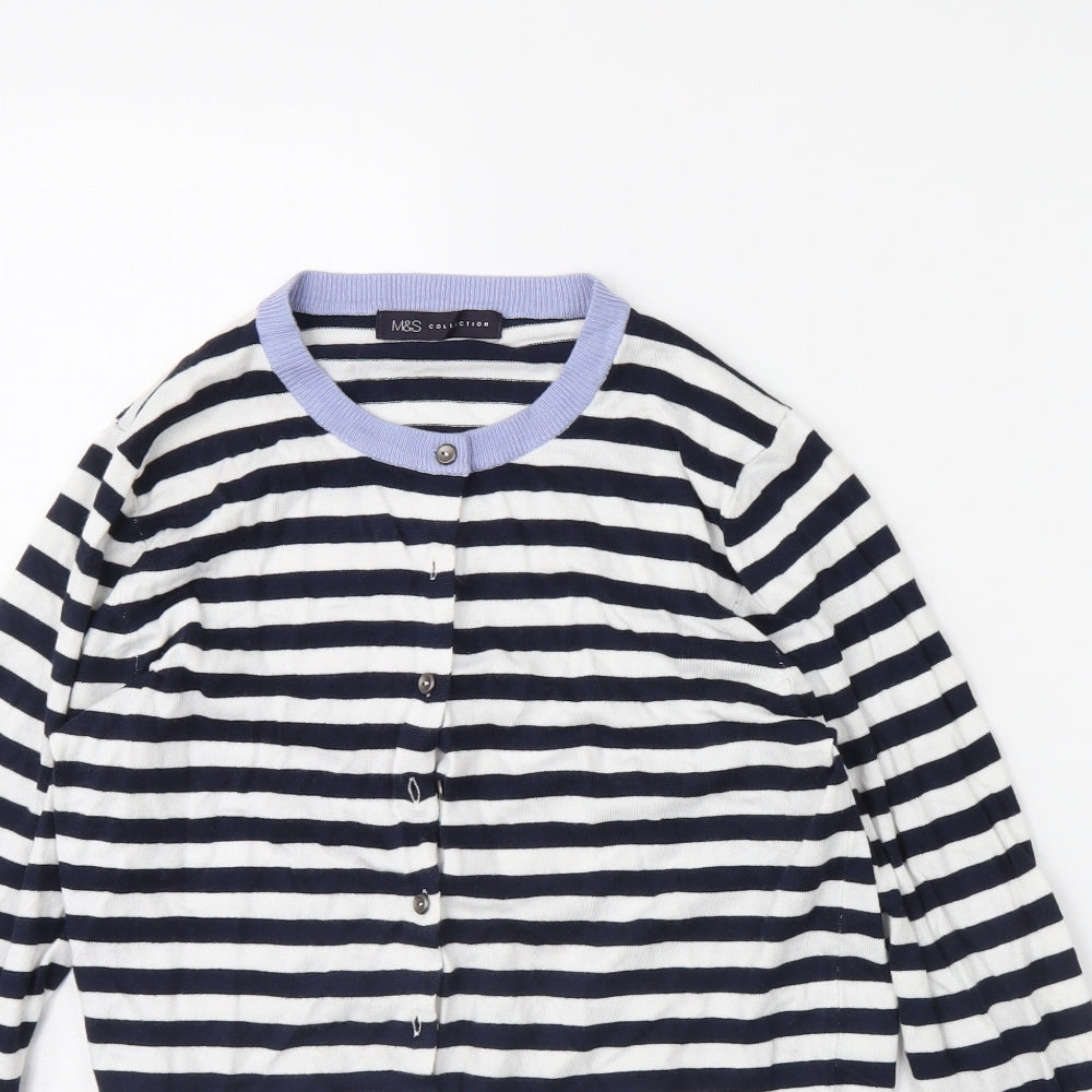 m&s Womens White Striped  Cape Jumper Size 14