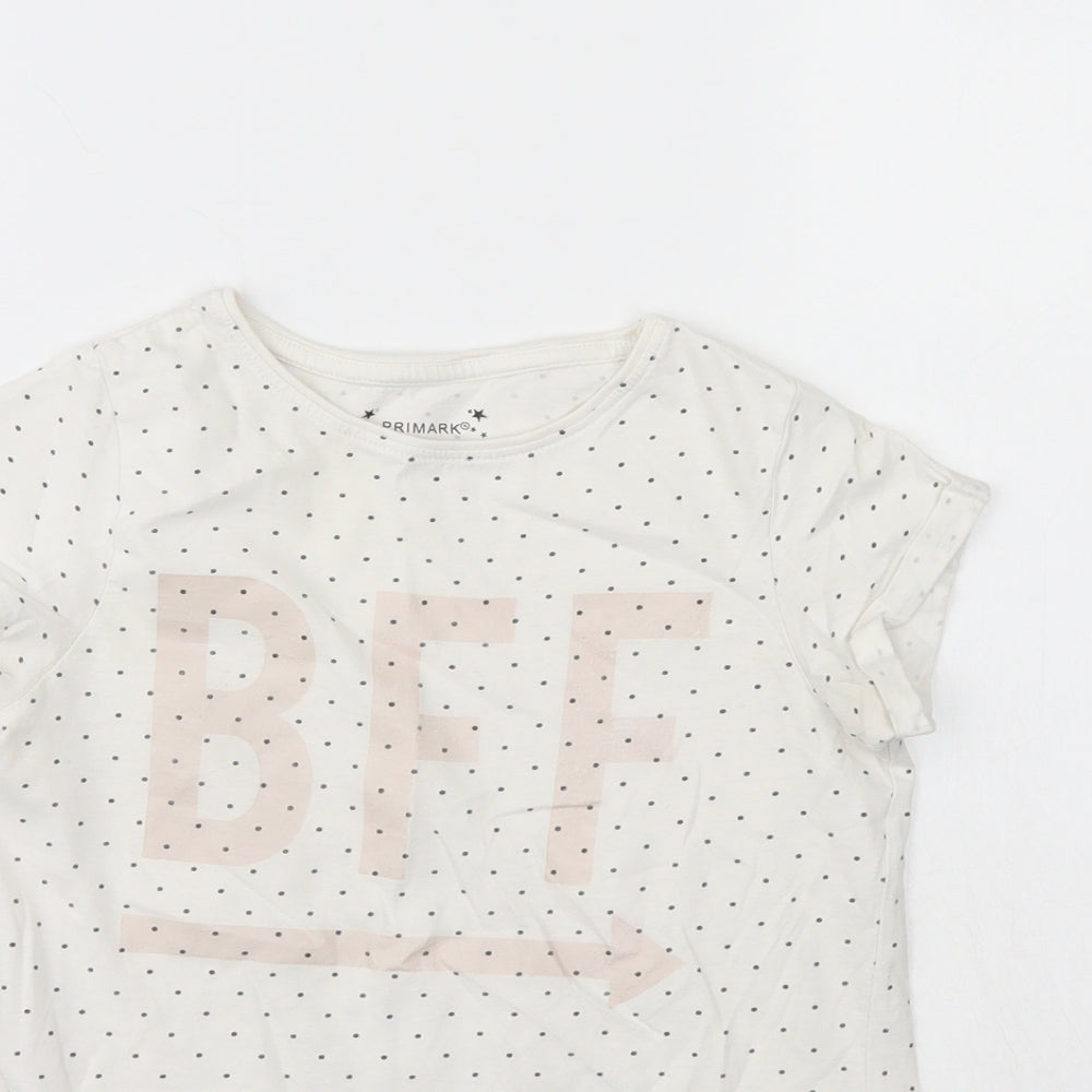 Primark Girls White Polka Dot  Basic T-Shirt Size 8 Years  - BFF