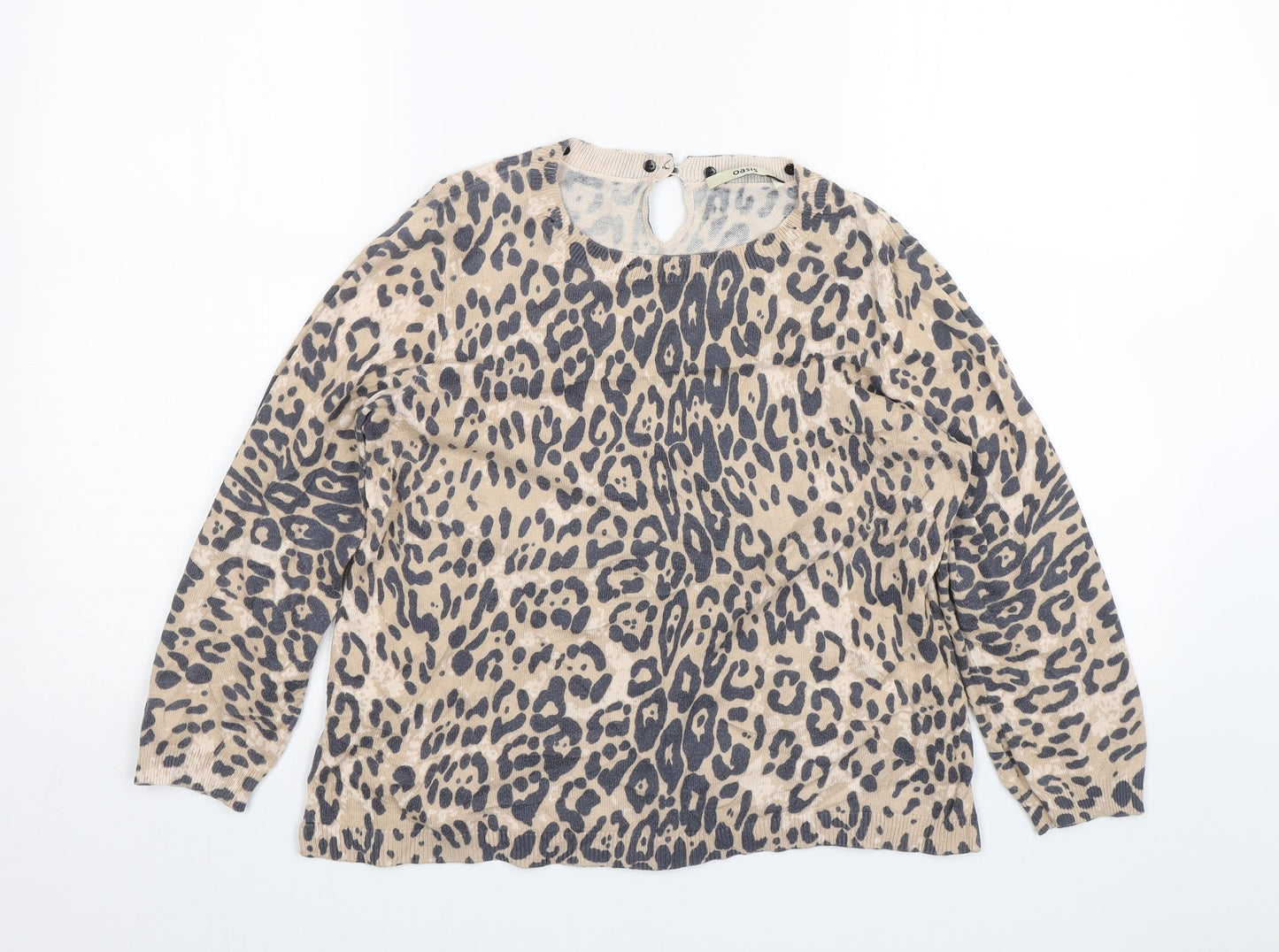 Oasis Womens Beige Animal Print  Pullover Jumper Size S