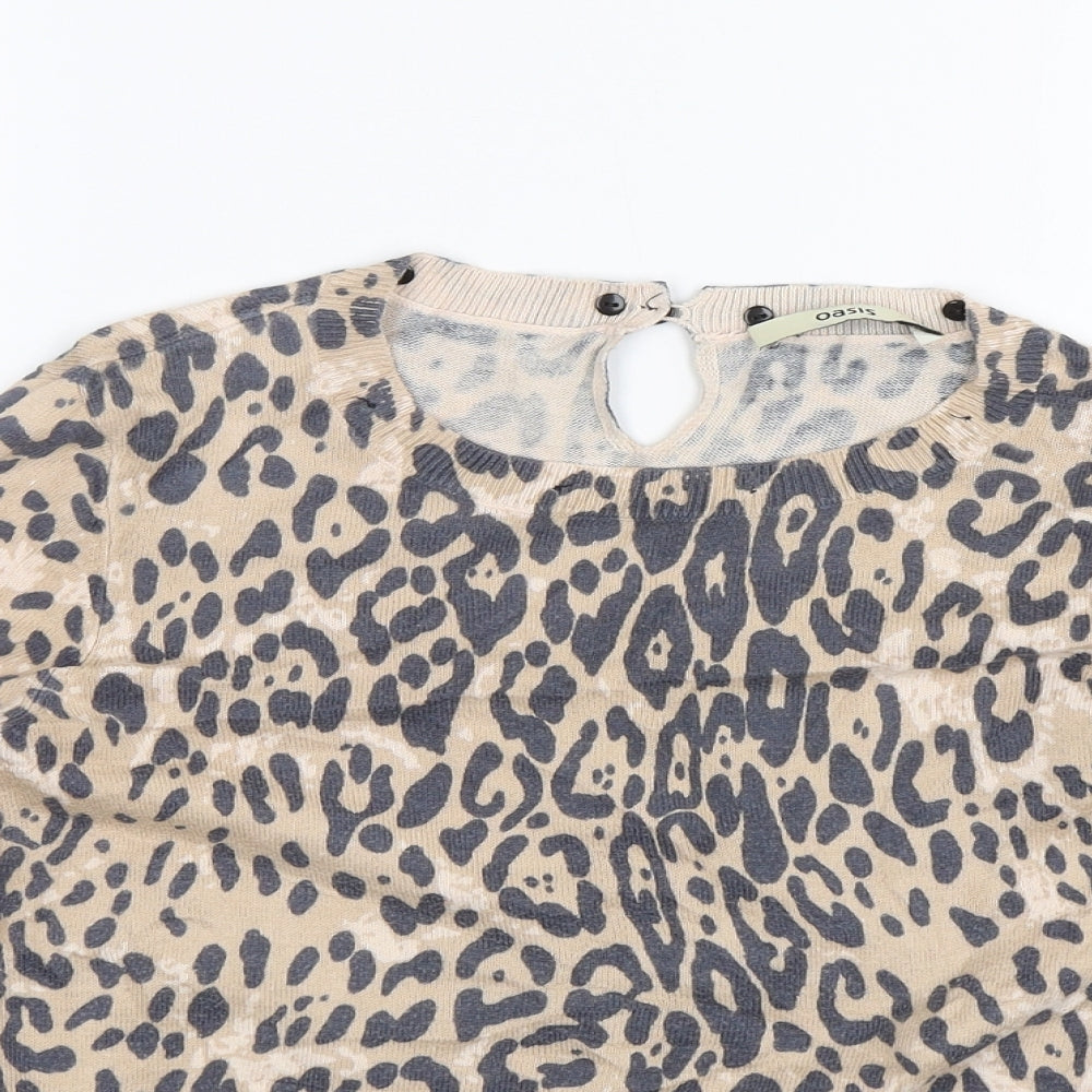 Oasis Womens Beige Animal Print  Pullover Jumper Size S