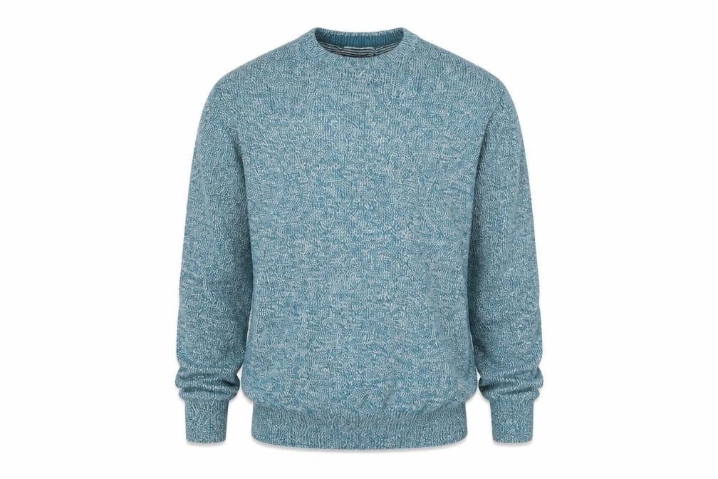 Front view of Atlantic Bay men’s blue jumper, size M