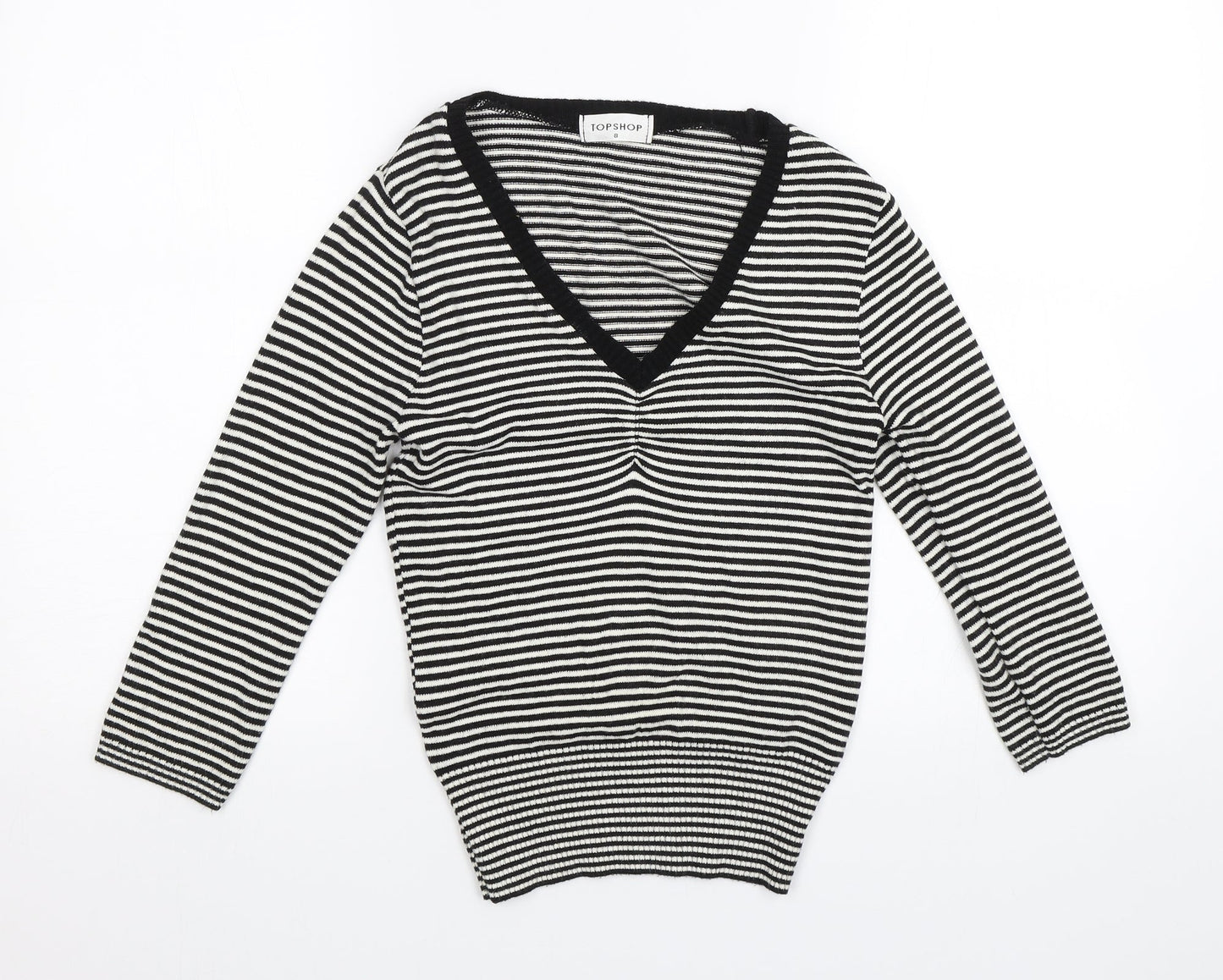 Topshop Womens Black Striped  Pullover Jumper Size 8
